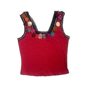 Vintage Cordelia red black 3D floral tank top unique artsy size XL